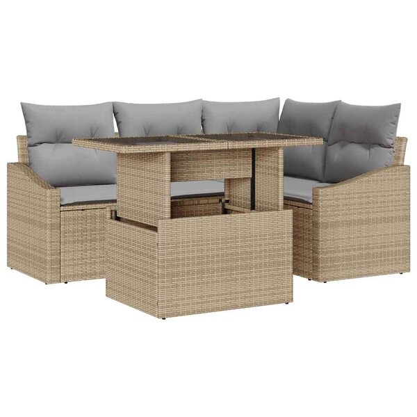 vidaXL Ensemble de canapé de jardin 5 Pièces Beige et Gris clair