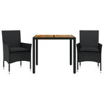 vidaXL Ensemble à manger de jardin et coussins 3 Pièces noir rotin acacia