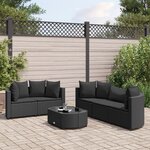 vidaXL Salon de jardin 6 Pièces avec coussins noir résine tressée