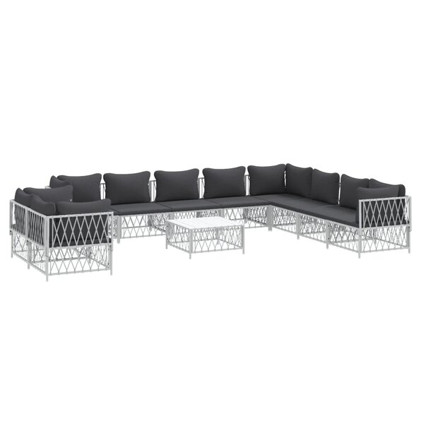 Salon de jardin meuble d'extérieur ensemble de mobilier avec coussins 11 pièces blanc acier 02_0018285