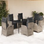 vidaXL Ensemble à manger de jardin et coussins 7 Pièces gris rotin
