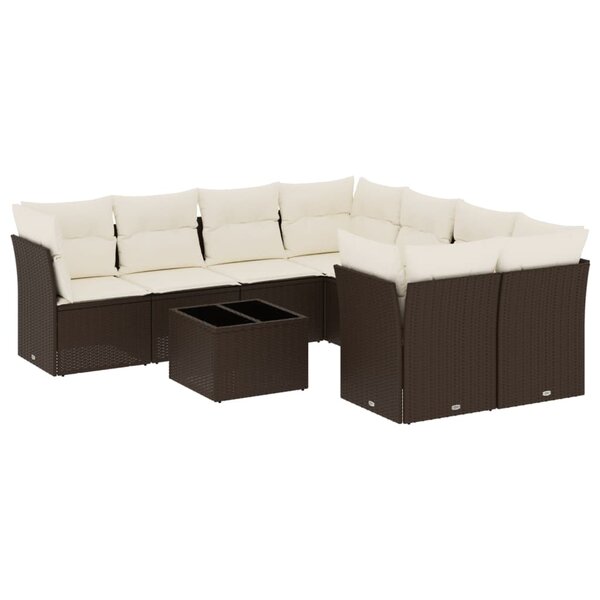 vidaXL Salon de jardin avec coussins 9 Pièces marron résine tressée