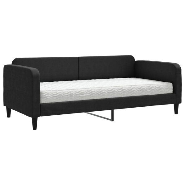 vidaXL Lit de jour avec matelas noir 90x200 cm tissu
