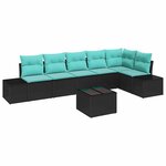 vidaXL Ensemble de canapé de jardin avec coussin 7 Pièces Noir polyrotin