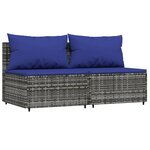 vidaXL Canapés centraux de jardin et coussins 2Pièces Gris Résine tressée
