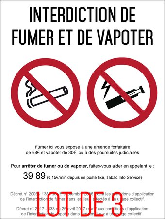 Autocollant vinyl - Interdiction interdit de fumer et vapoter - L.148 x H.210 mm UTTSCHEID X 3