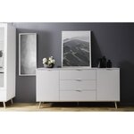 Buffet bas - Décor chene et blanc - Scandinave - 2 portes et 3 tiroirs - GÖTEBORG - L 180 cm