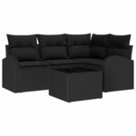 vidaXL Ensemble de canapé de jardin avec coussin 5 Pièces Noir polyrotin