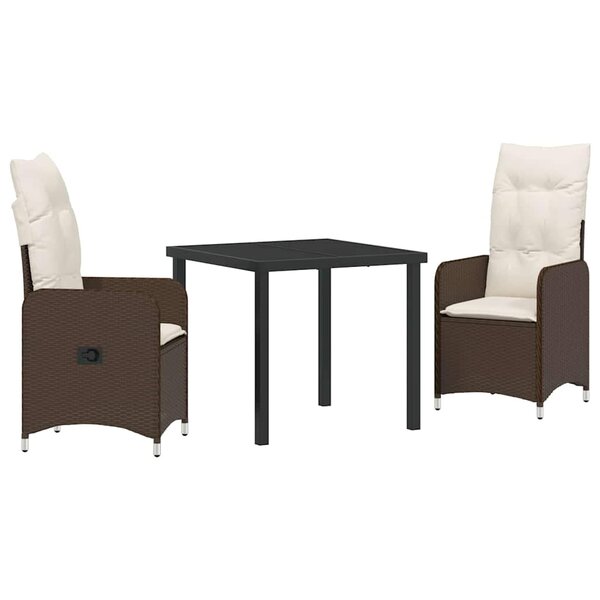 vidaXL Ensemble de salle à manger pour jardin 3 Pièces Marron Poly rotin
