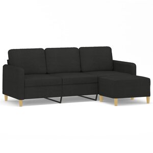 vidaXL Canapé à 3 places avec repose-pieds Noir 180 cm Tissu