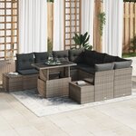 vidaXL Ensemble de Canapés de Jardin 9 Pièces avec Coussins Gris Rotin