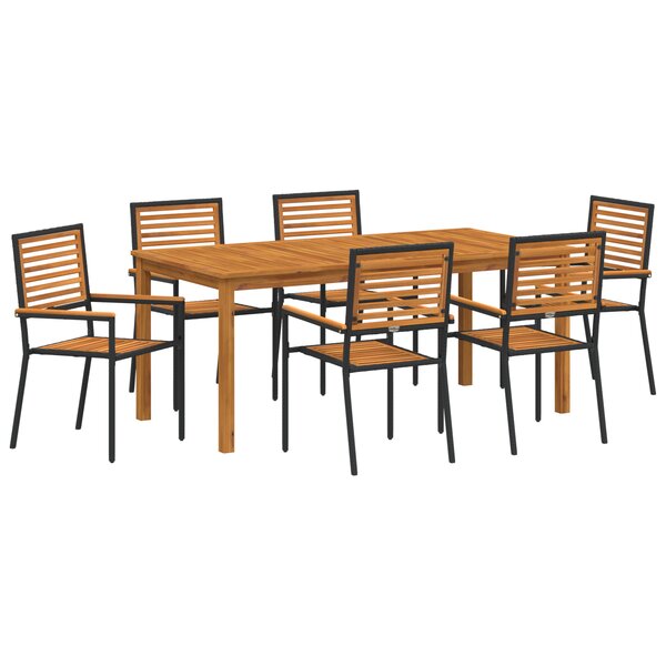 vidaXL Ensemble de salle à manger 7 pièces en poly rotin noir acacia