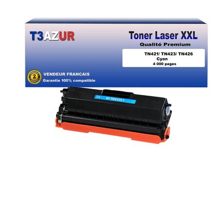 Toner compatible avec Brother TN421  TN423  TN426  Cyan - 4 000 pages - T3AZUR