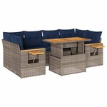 vidaXL Salon de jardin avec coussins 7 Pièces gris résine tressée