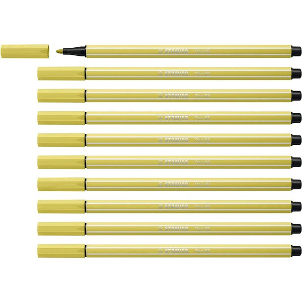 Stylo feutre Pen 68  jaune moutarde x 10 STABILO