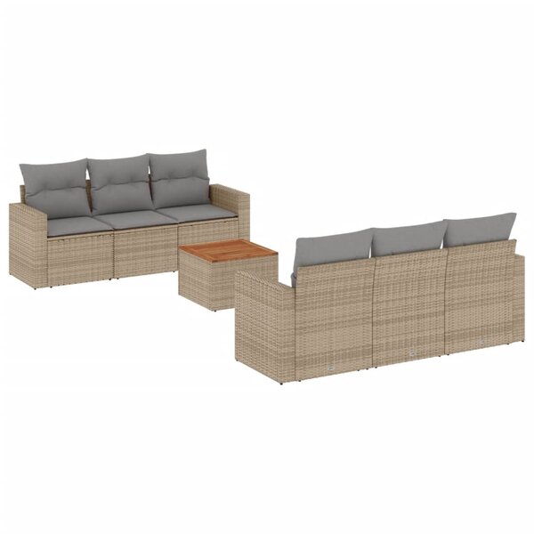 vidaXL Salon de jardin avec coussins 7Pièces mélange beige résine tressée