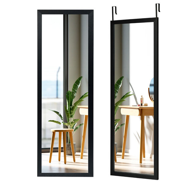 Miroir mural suspendu 120 x 37 cm avec verre anti-éclat et crochets de suspension moderne en MDF noir 20_0012872