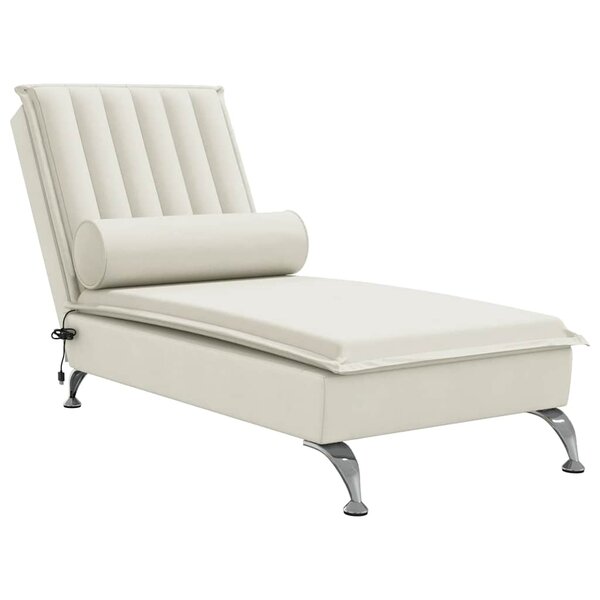 vidaXL Chaise longue de massage avec traversin crème velours