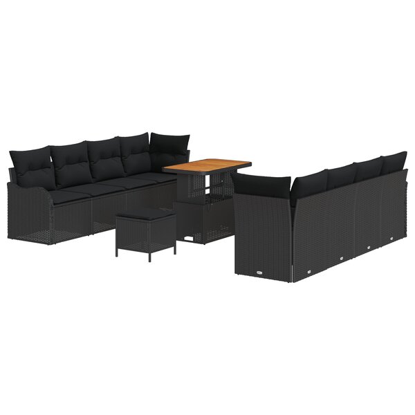 vidaXL Ensemble de canapés de jardin de 11 pièces avec coussins noirs en rattan synthétique et acacia.