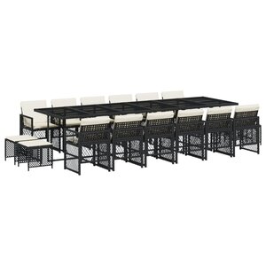 vidaXL Ensemble à manger de jardin 17 Pièces coussins noir résine tressée