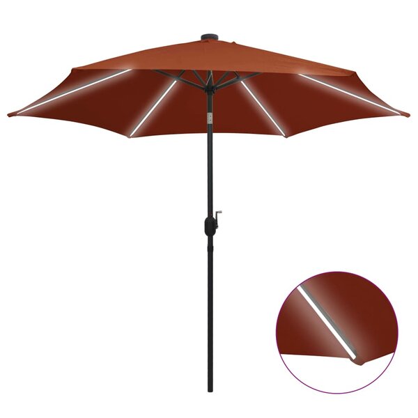 vidaXL Parasol de jardin et lumières LED mât en aluminium terre cuite