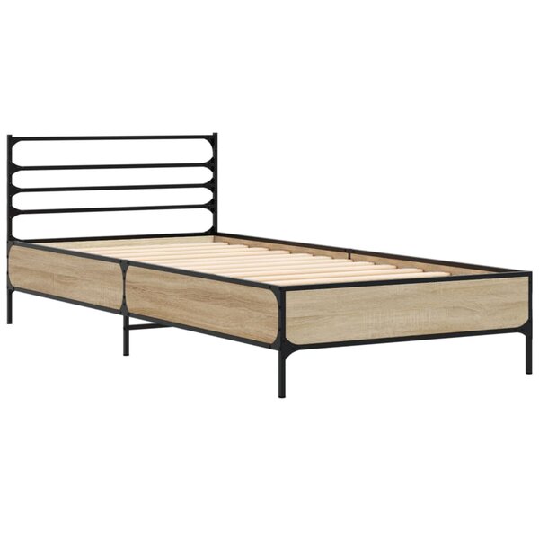 vidaXL Cadre de lit chêne sonoma 90x190 cm bois d'ingénierie et métal