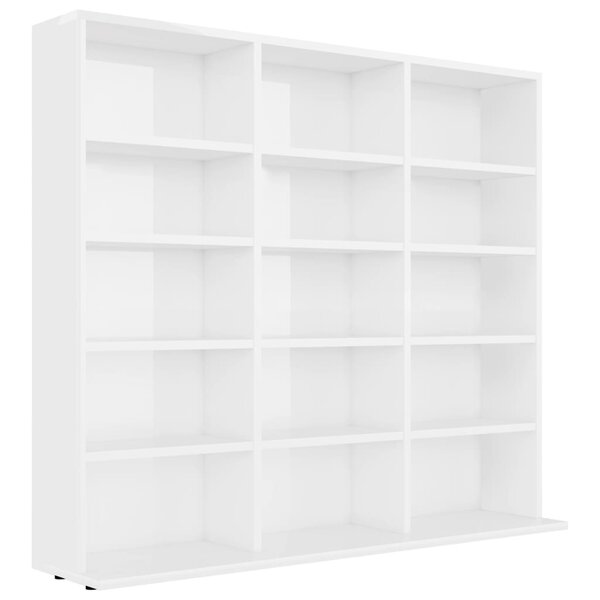 vidaXL Armoire à CD Blanc brillant 102x23x89 5 cm Bois d’ingénierie