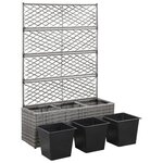 vidaXL Lit surélevé en treillis 3 pots 83x30x130cm Résine tressée Gris