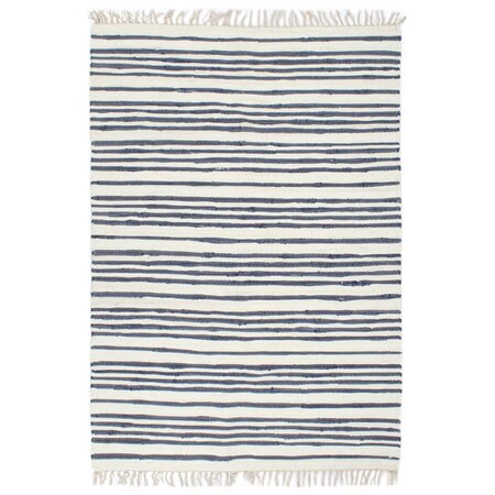 vidaXL Tapis chindi tissé à la main Coton 200x290 cm Bleu et blanc