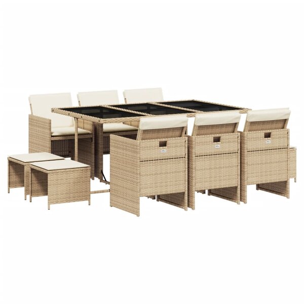 vidaXL Ensemble à manger de jardin et coussins 11 Pièces beige poly rotin