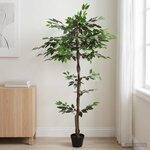 vidaXL Plante Ficus artificielle Vert 85 x 18 x 160 cm Tissu et bois