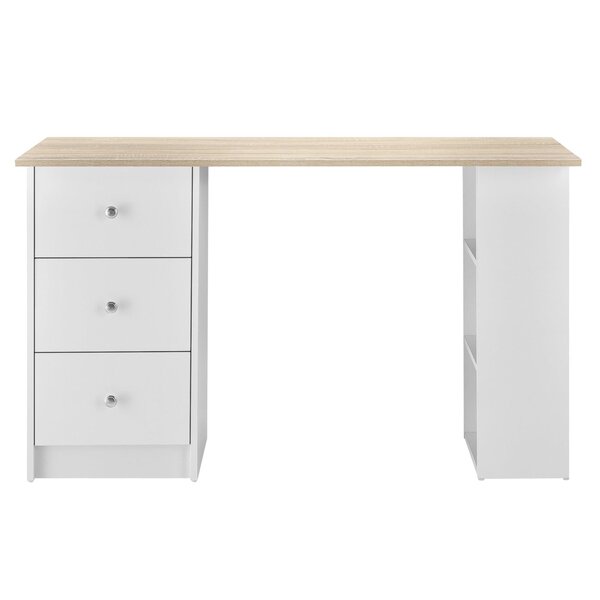 Bureau table poste de travail informatique avec 3 tiroirs 120 cm blanc et bois 03_0004709