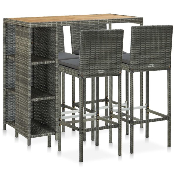 vidaXL Ensemble de bar de jardin 5 Pièces et coussins Résine tressée Gris