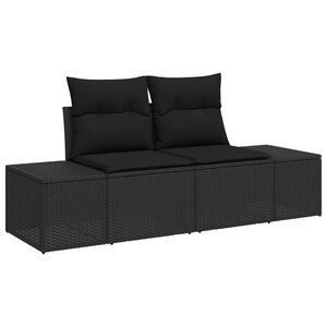 vidaXL Ensemble de Canapé de Jardin 7 Pièces avec Coussins Noir Poly Rattan Acacia