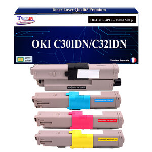 T3AZUR - 4x Toners compatibles avec Oki C301DN  C321DN  MC332DN  MC342DN  MC342DNW (Noir + Couleur)