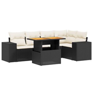 vidaXL Salon de jardin 6 Pièces avec coussins noir résine tressée