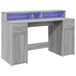 Bureau table poste de travail meuble d'ordinateur informatique étude et lumières LED sonoma 140 x 55 x 91 cm bois ingénierie gris 02_0023807