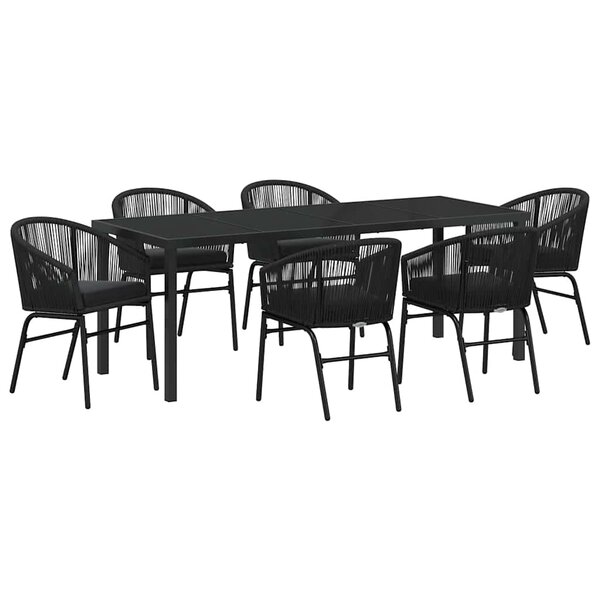 vidaXL Ensemble de salle à manger pour jardin 7 pc Noir