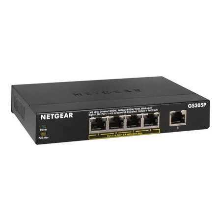 NETGEAR Switch GS305P-100PES - 5 ports 10/100/1000 RJ45 dont 4 ports Poe- - Non Manageable