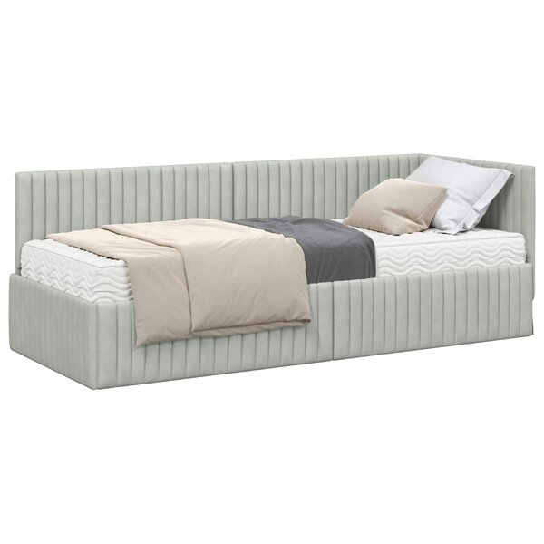 vidaXL Cadre de lit d'angle avec matelas 2 Pièces Gris clair Velours