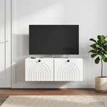 vidaXL Meuble TV mural Montage mural Blanc brillant 78 5 x 41 x 30 cm
