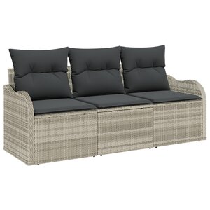 vidaXL Ensemble de canapé de jardin 3 pièces avec coussins gris clair en rotin PE