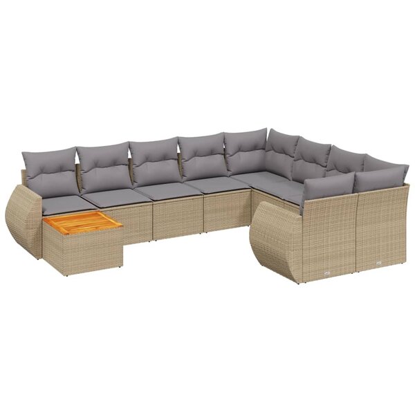 vidaXL Salon de jardin avec coussins 10 Pièces beige résine tressée