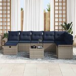 vidaXL Ensemble de canapé de jardin 9 Pièces Gris et marine polyrotin