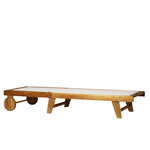 Bain de soleil transat - design colonial - dossier inclinable 4 positions roulettes - dim. 198L x 60l x 45/69/80/88H cm - tissu textilène blanc - bois acacia