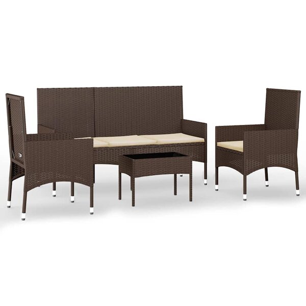 vidaXL Salon de jardin 4 Pièces avec coussins Marron Résine tressée