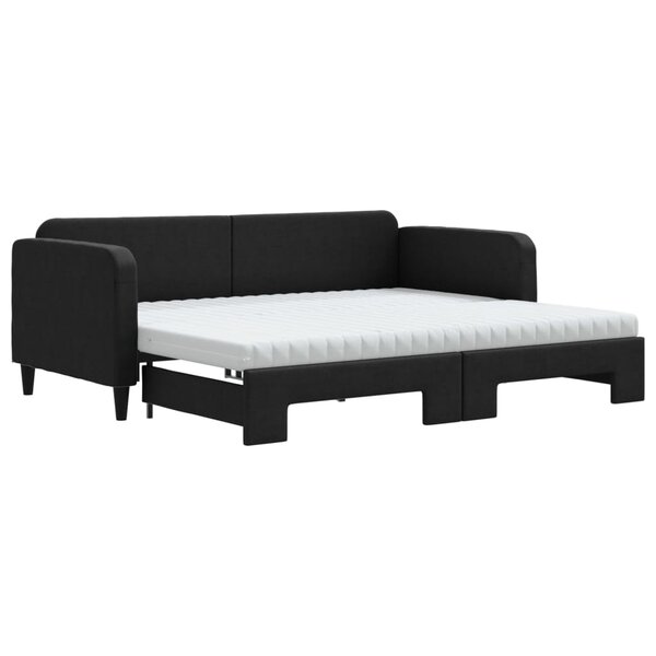 vidaXL Lit de jour avec gigogne et matelas noir 90x200 cm tissu