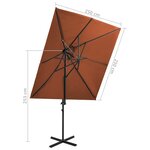 vidaXL Parasol de jardin en porte-à-faux à double toit terre cuite