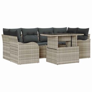 vidaXL Ensemble de canapé de jardin 7 Pièces Gris clair Poly rotin
