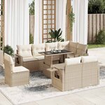 vidaXL Salon de jardin avec coussins 9 Pièces beige résine tressée
